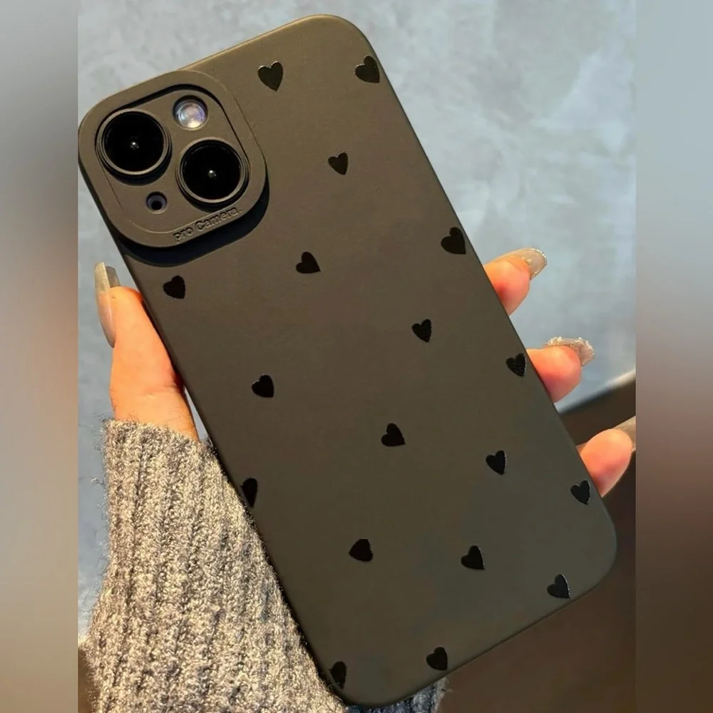 Stylish Black Heart Pattern Phone Case - Compatible with IPhone 13 Mini NEW